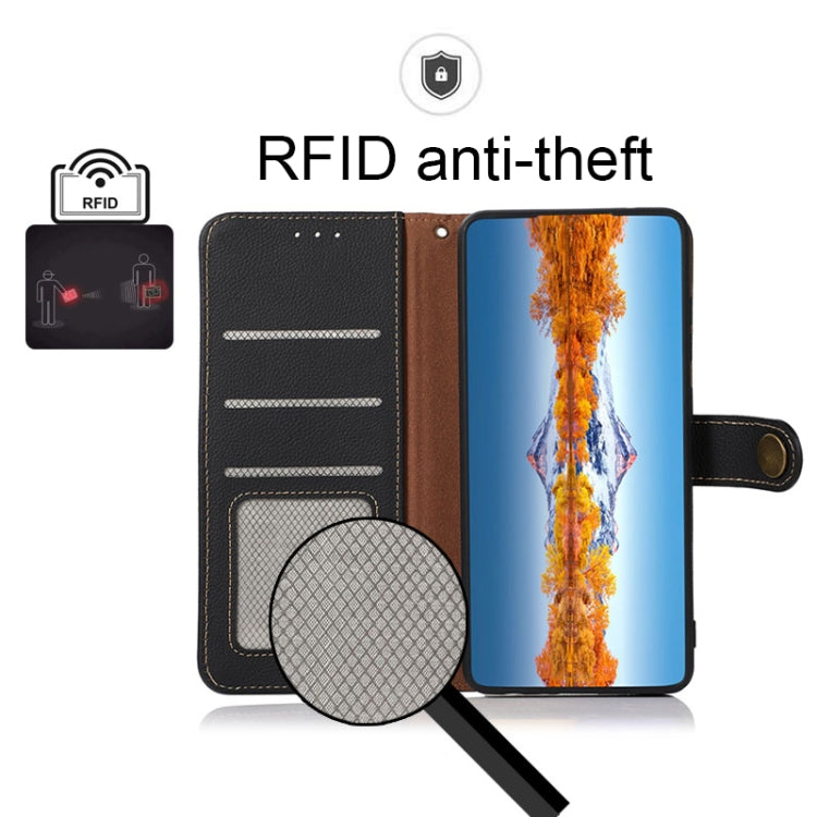 For Sony Xperia 10 IV KHAZNEH Custer Genuine Leather RFID Phone Case(Black) - Sony Cases by buy2fix | Online Shopping UK | buy2fix