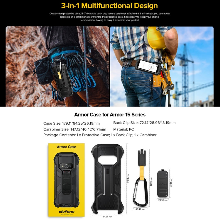 For Ulefone Power Armor 15 Ulefone Back Clip Phone Case with Carabiner (Black) by Ulefone