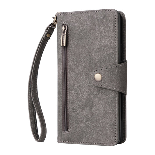 For Google Pixel 3A Rivet Buckle 9 Cards Three Fold Leather Phone Case(Grey) by buy2fix