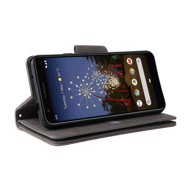 For Google Pixel 3A Rivet Buckle 9 Cards Three Fold Leather Phone Case(Grey) by buy2fix