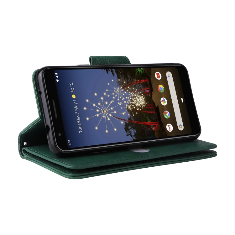 For Google Pixel 3A Rivet Buckle 9 Cards Three Fold Leather Phone Case(Green) by buy2fix