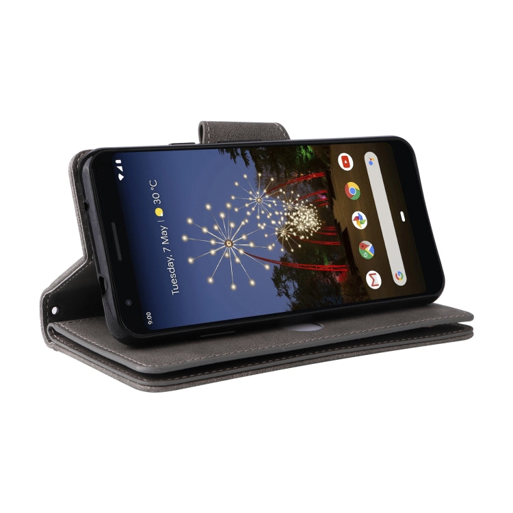 For Google Pixel 3A XL Rivet Buckle 9 Cards Three Fold Leather Phone Case(Grey) by buy2fix