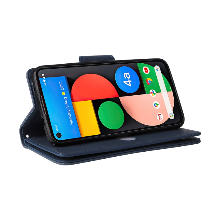 For Google Pixel 4A 5G Rivet Buckle 9 Cards Three Fold Leather Phone Case(Blue) by buy2fix