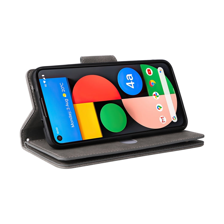 For Google Pixel 4A 5G Rivet Buckle 9 Cards Three Fold Leather Phone Case(Grey) by buy2fix