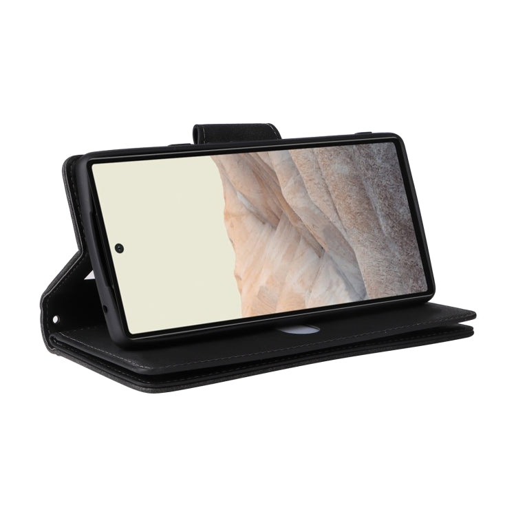 For Google Pixel 6 Pro Rivet Buckle 9 Cards Three Fold Leather Phone Case(Black) by buy2fix