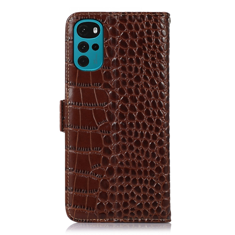 For Motorola Moto G22 Crocodile Top Layer Cowhide Leather Phone Case(Brown) - Motorola Cases by buy2fix | Online Shopping UK | buy2fix