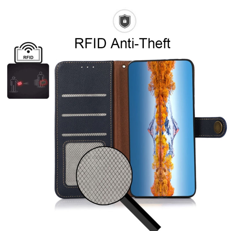 For Sony Xperia Ace III KHAZNEH Custer Genuine Leather RFID Phone Case(Blue) - Sony Cases by buy2fix | Online Shopping UK | buy2fix