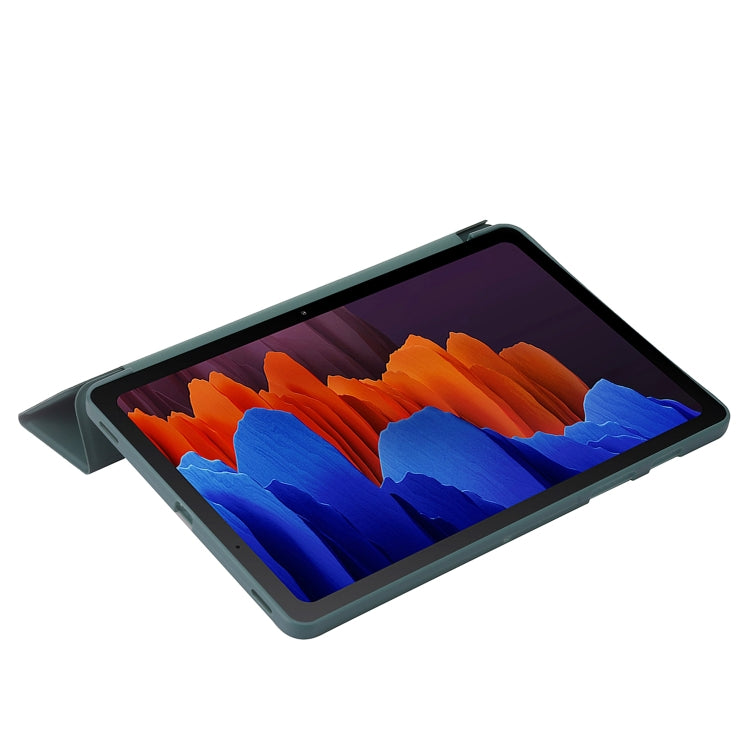 For Samsung Galaxy Tab S8 / S7 3-Fold Holder Silicone Leather Tablet Case(Dark Green) by buy2fix