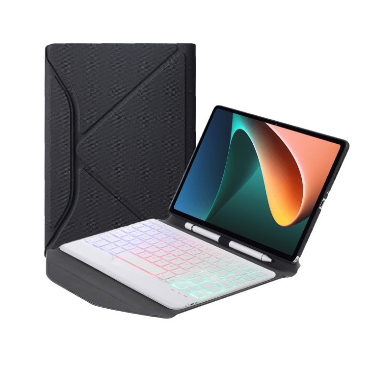 B0N5S Backlight Diamond Texture Bluetooth Keyboard Leather Case with Triangle Back Support For Xiaomi Pad 5 / 5 Pro(Black + White) - Xiaomi Keyboard by buy2fix | Online Shopping UK | buy2fix