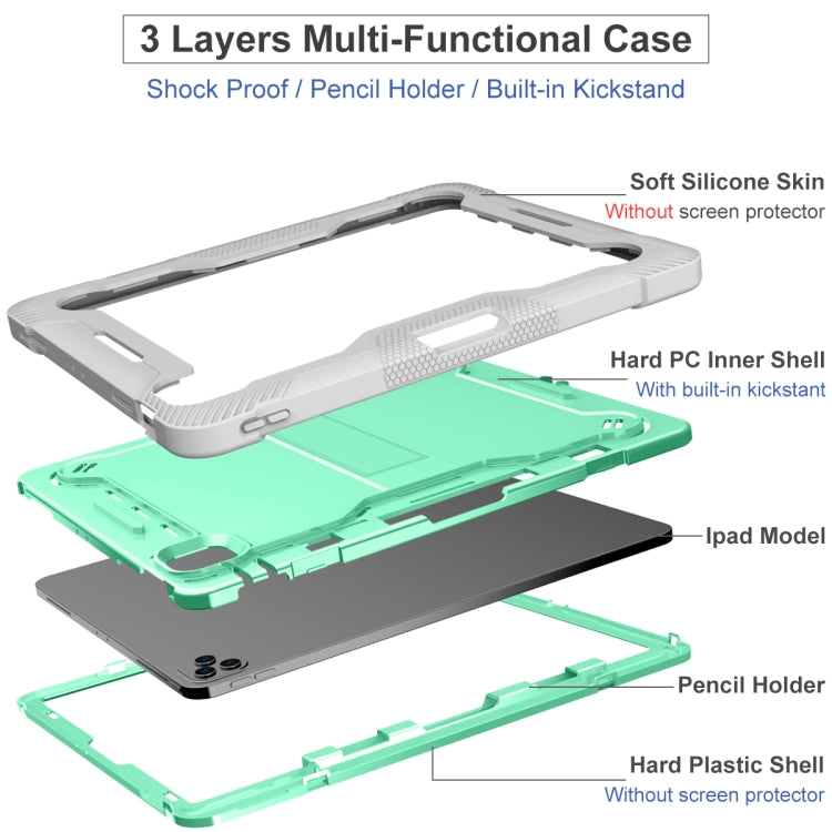 For iPad Pro 12.9 2022 / 2021 / 2020 / 2018 Silicone + PC Shockproof Tablet Case(Mint Green+Grey) - iPad Pro 12.9 (2022/2021) Cases by buy2fix | Online Shopping UK | buy2fix