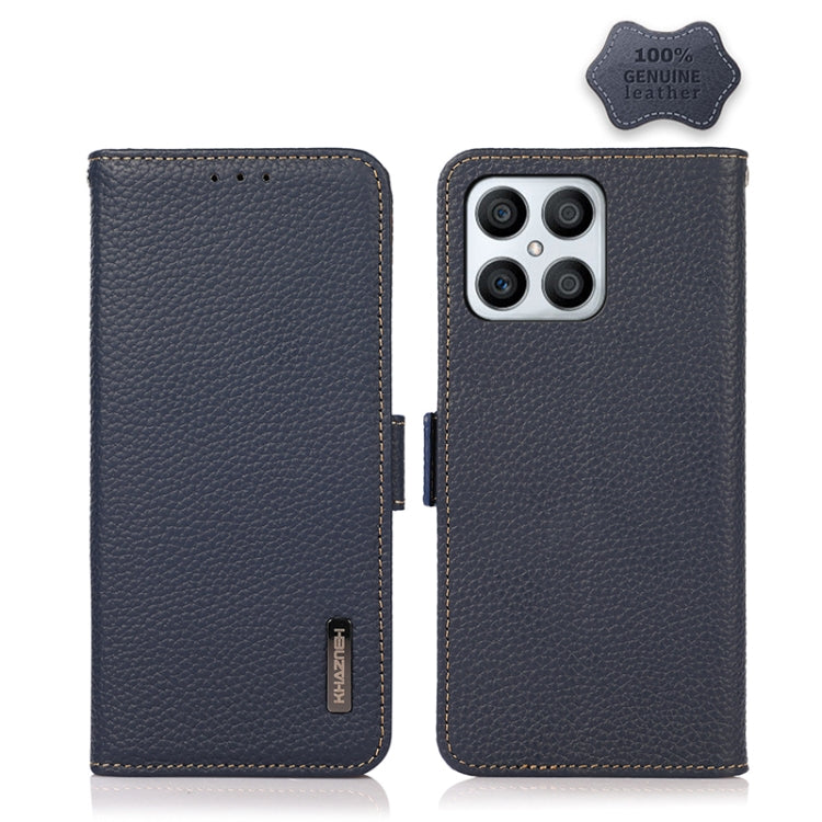 For Honor X30i / Play6T Pro / X8 KHAZNEH Side-Magnetic Litchi Genuine Leather RFID Phone Case(Blue) - Honor Cases by buy2fix | Online Shopping UK | buy2fix
