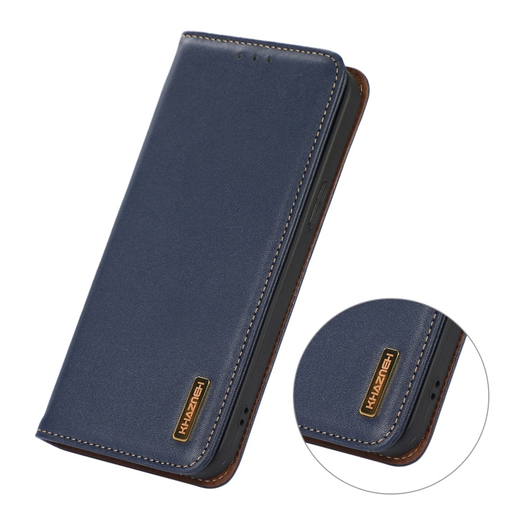 For Samsung Galaxy S22 5G KHAZNEH Nappa Top Layer Cowhide Leather Phone Case(Blue) - Galaxy S22 5G Cases by buy2fix | Online Shopping UK | buy2fix