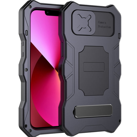 For iPhone 13 Metal + Silicone Sliding Camshield Holder Phone Case(Black) - iPhone 13 Cases by buy2fix | Online Shopping UK | buy2fix