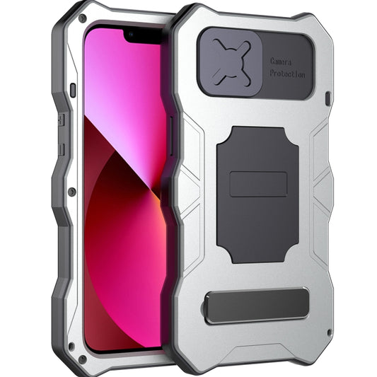 For iPhone 13 Metal + Silicone Sliding Camshield Holder Phone Case(Silver) - iPhone 13 Cases by buy2fix | Online Shopping UK | buy2fix