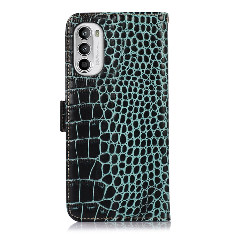 For Motorola Moto G52 4G Crocodile Top Layer Cowhide Leather Phone Case(Green) - Motorola Cases by buy2fix | Online Shopping UK | buy2fix