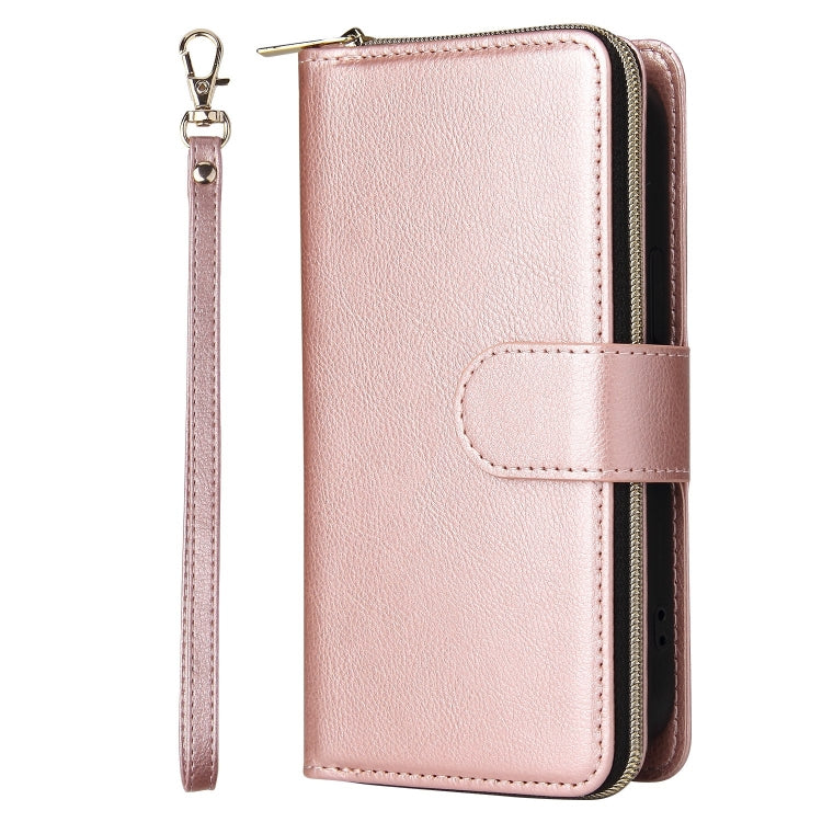 For iPhone 13 mini 9 Card Slots Zipper Wallet Bag Leather Phone Case (Rose Gold) - iPhone 13 mini Cases by buy2fix | Online Shopping UK | buy2fix