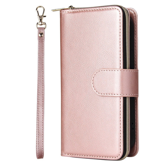 For iPhone 13 mini 9 Card Slots Zipper Wallet Bag Leather Phone Case (Rose Gold) - iPhone 13 mini Cases by buy2fix | Online Shopping UK | buy2fix