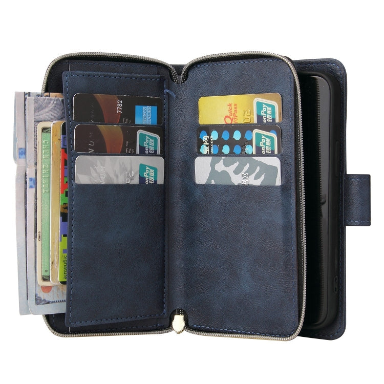For iPhone 13 mini 9 Card Slots Zipper Wallet Bag Leather Phone Case (Blue) - iPhone 13 mini Cases by buy2fix | Online Shopping UK | buy2fix