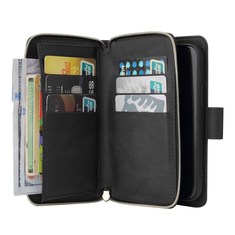 For iPhone 13 9 Card Slots Zipper Wallet Bag Leather Phone Case(Black) - iPhone 13 Cases by buy2fix | Online Shopping UK | buy2fix