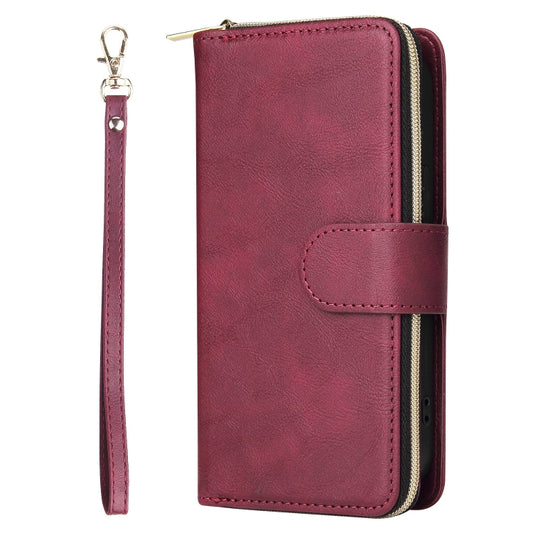 For iPhone 13 9 Card Slots Zipper Wallet Bag Leather Phone Case(Wine Red) - iPhone 13 Cases by buy2fix | Online Shopping UK | buy2fix