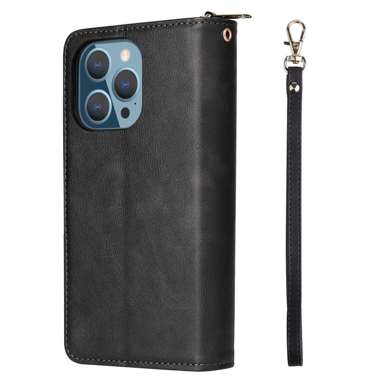 For iPhone 13 Pro 9 Card Slots Zipper Wallet Bag Leather Phone Case (Black) - iPhone 13 Pro Cases by buy2fix | Online Shopping UK | buy2fix