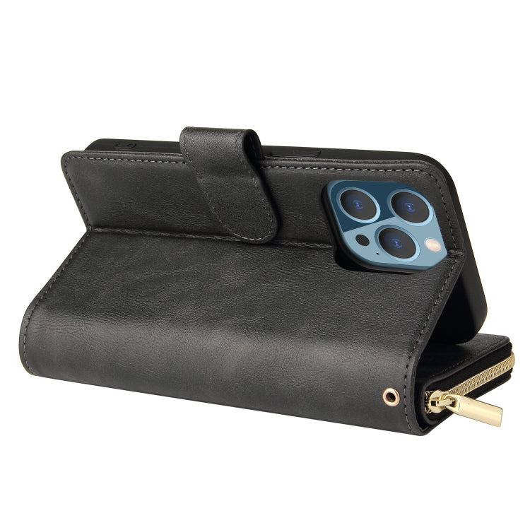 For iPhone 13 Pro 9 Card Slots Zipper Wallet Bag Leather Phone Case (Black) - iPhone 13 Pro Cases by buy2fix | Online Shopping UK | buy2fix