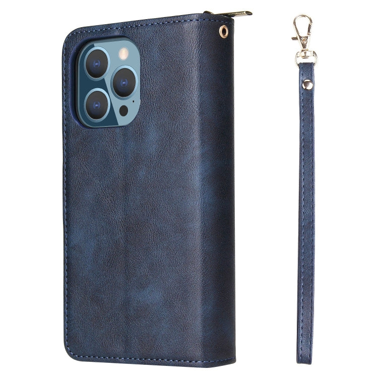 For iPhone 13 Pro 9 Card Slots Zipper Wallet Bag Leather Phone Case (Blue) - iPhone 13 Pro Cases by buy2fix | Online Shopping UK | buy2fix