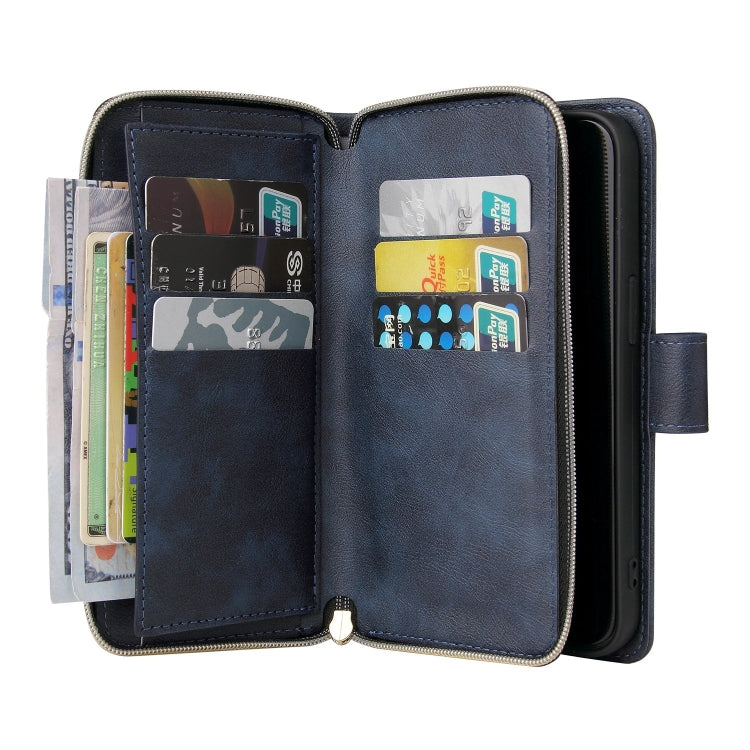 For iPhone 13 Pro 9 Card Slots Zipper Wallet Bag Leather Phone Case (Blue) - iPhone 13 Pro Cases by buy2fix | Online Shopping UK | buy2fix
