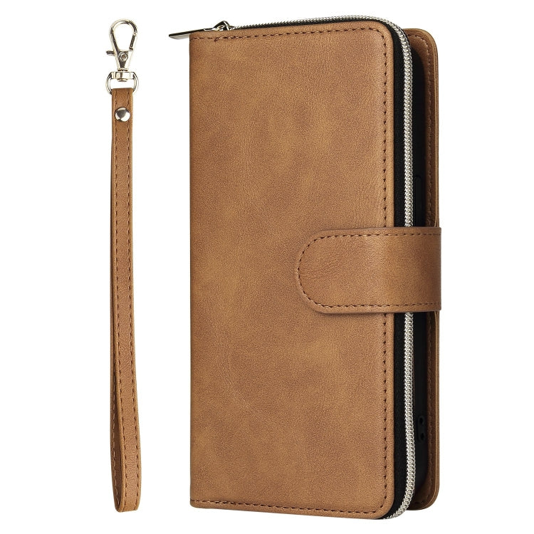 For iPhone 13 Pro 9 Card Slots Zipper Wallet Bag Leather Phone Case (Brown) - iPhone 13 Pro Cases by buy2fix | Online Shopping UK | buy2fix