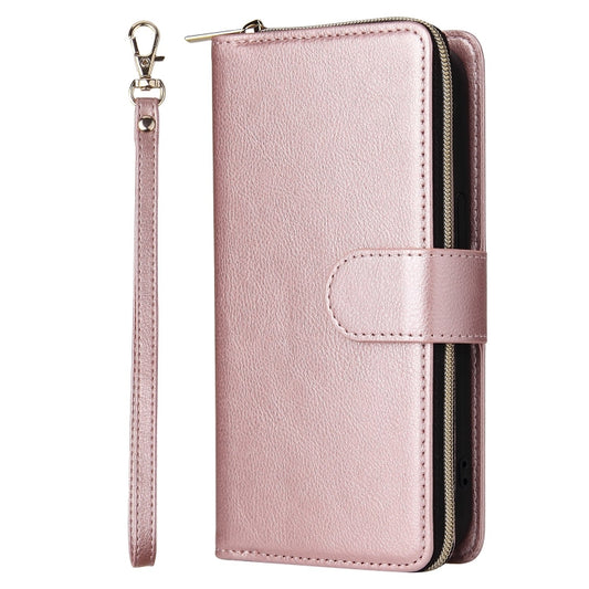 For iPhone 13 Pro Max 9 Card Slots Zipper Wallet Bag Leather Phone Case (Rose Gold) - iPhone 13 Pro Max Cases by buy2fix | Online Shopping UK | buy2fix
