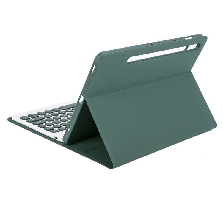 YA08B Candy Color Skin Feel Texture Round Keycap Bluetooth Keyboard Leather Case For Samsung Galaxy Tab A8 10.5 2021 SM-X200 / SM-X205(Dark Green) by buy2fix