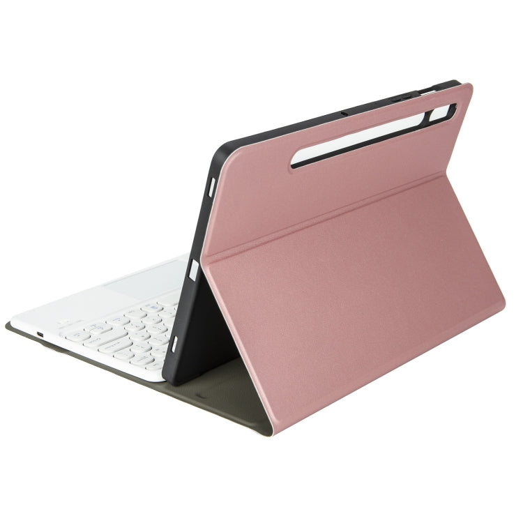 YA700B-A Lambskin Texture Voltage Round Keycap Bluetooth Keyboard Leather Case with Touchpad For Samsung Galaxy Tab S8 11 inch SM-X700 / SM-X706 & S7 11 inch SM-X700 / SM-T875(Rose Gold) - Samsung Keyboard by buy2fix | Online Shopping UK | buy2fix