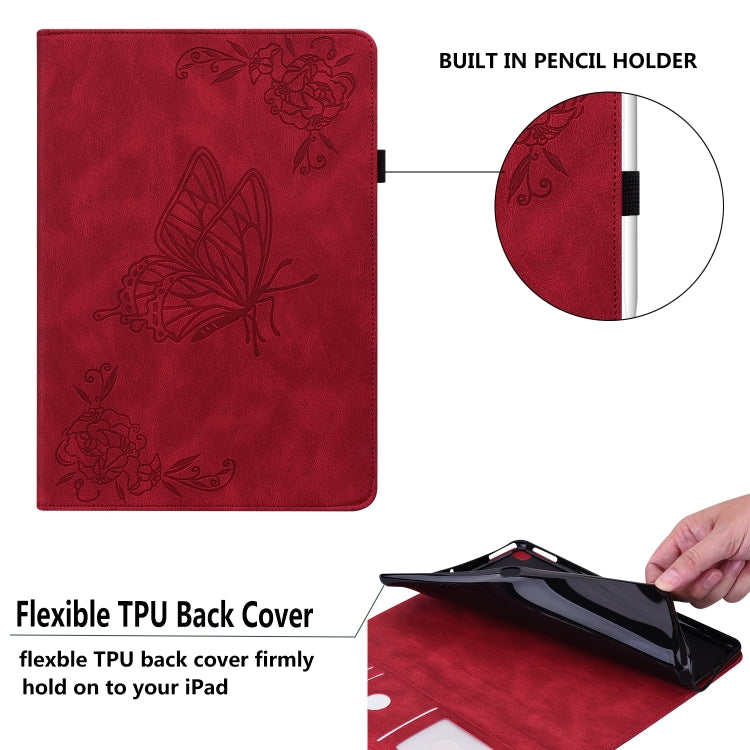 Butterfly Flower Embossed Leather Tablet Case For iPad 10.2 2021&2020&2019 / Air 2019(Red) - iPad 10.2 Cases by buy2fix | Online Shopping UK | buy2fix