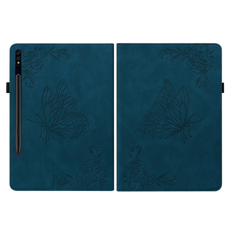 For Samsung Galaxy Tab S7 11 inch T870/SM-T875 Butterfly Flower Embossed Leather Tablet Case(Blue) - Galaxy Tab S7 by buy2fix | Online Shopping UK | buy2fix