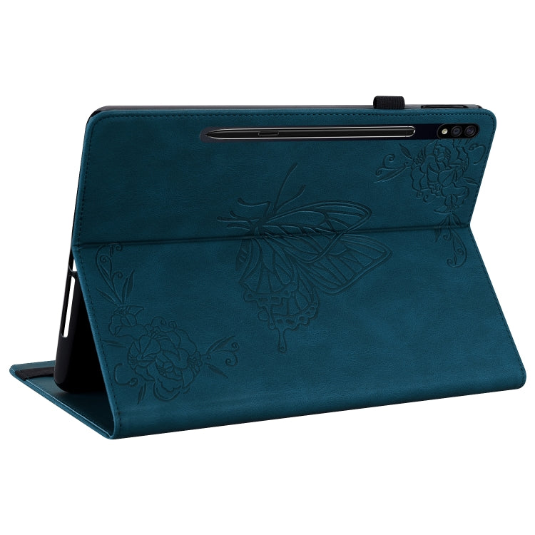 For Samsung Galaxy Tab S7 11 inch T870/SM-T875 Butterfly Flower Embossed Leather Tablet Case(Blue) - Galaxy Tab S7 by buy2fix | Online Shopping UK | buy2fix