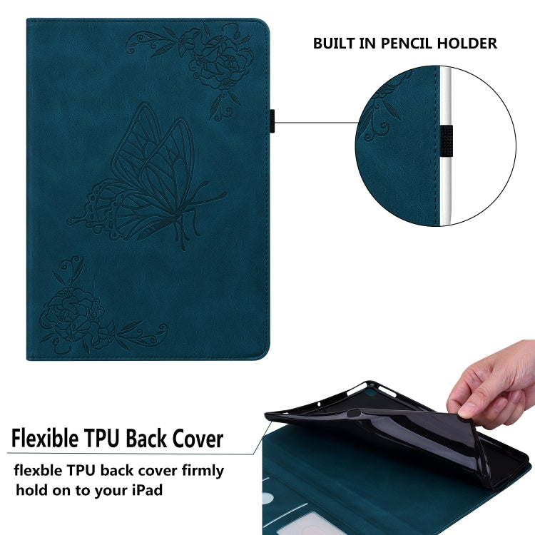 For Samsung Galaxy Tab S7 11 inch T870/SM-T875 Butterfly Flower Embossed Leather Tablet Case(Blue) - Galaxy Tab S7 by buy2fix | Online Shopping UK | buy2fix