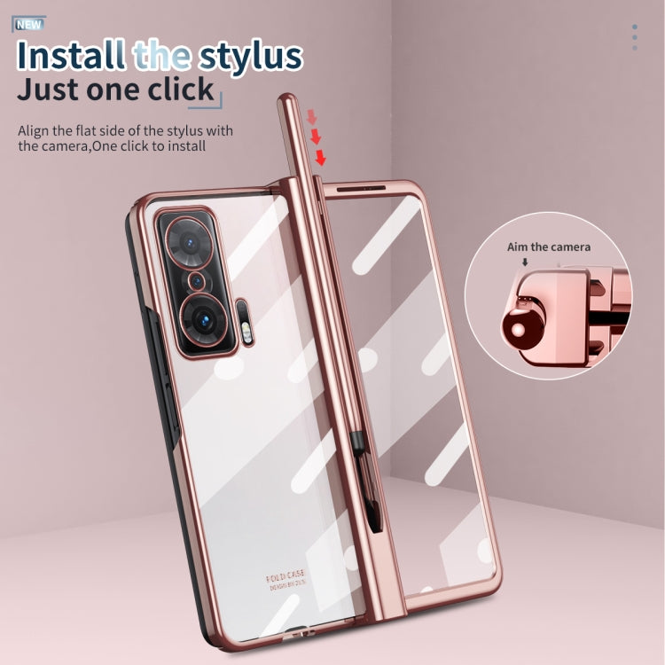 For Honor Magic V Full Body Electroplating Hinge Phone Case with Stylus(Pink) - Honor Cases by buy2fix | Online Shopping UK | buy2fix