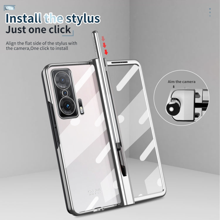 For Honor Magic V Full Body Electroplating Hinge Phone Case with Stylus(Silver) - Honor Cases by buy2fix | Online Shopping UK | buy2fix
