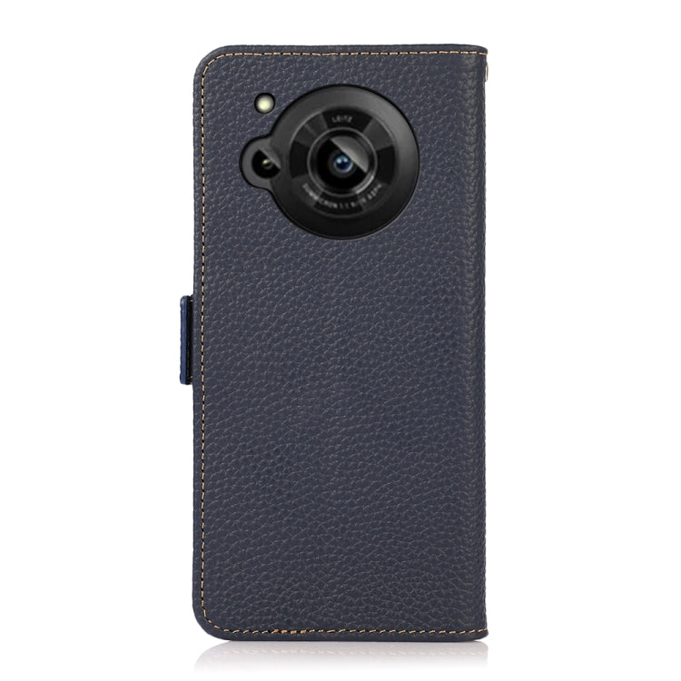 For Sharp Aquos R7 KHAZNEH Side-Magnetic Litchi Genuine Leather RFID Phone Case(Blue) - More Brand by buy2fix | Online Shopping UK | buy2fix