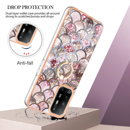 For OPPO A94 5G / A95 5G Electroplating IMD TPU Phone Case with Ring(Pink Scales) by buy2fix