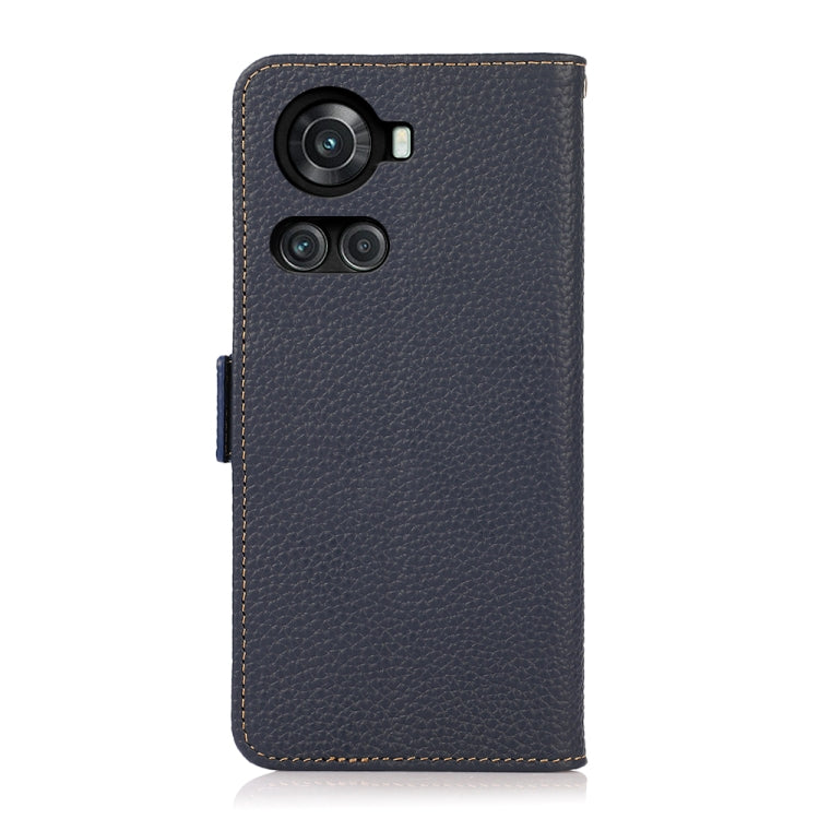 For OnePlus 10R / Ace KHAZNEH Side-Magnetic Litchi Genuine Leather RFID Phone Case(Blue) - OnePlus Cases by buy2fix | Online Shopping UK | buy2fix