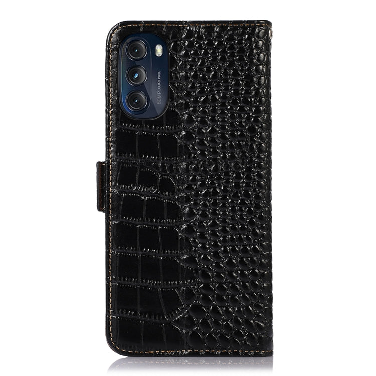 For Motorola Moto G 2022 5G Crocodile Top Layer Cowhide Leather Phone Case(Black) - Motorola Cases by buy2fix | Online Shopping UK | buy2fix