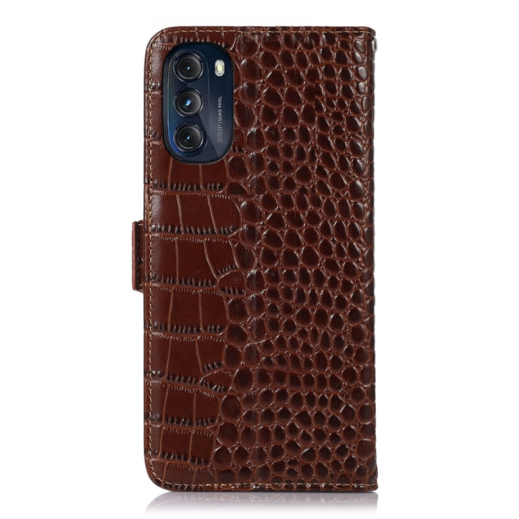 For Motorola Moto G 2022 5G Crocodile Top Layer Cowhide Leather Phone Case(Brown) - Motorola Cases by buy2fix | Online Shopping UK | buy2fix