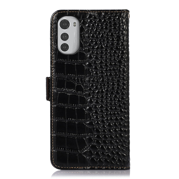 For Motorola Moto E32 4G Crocodile Top Layer Cowhide Leather Phone Case(Black) - Motorola Cases by buy2fix | Online Shopping UK | buy2fix