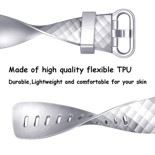 For FITBIT Charge 3 Official Pattern Metallic Watch Band(Silver) by buy2fix