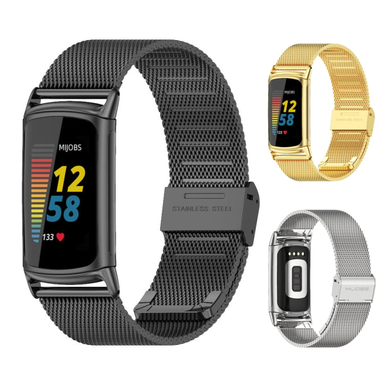 For Fitbit Charge 5 / Charge 6 Mijobs Milan Buckle Stainless Steel Metal Watch Band(Black) by MIJOBS