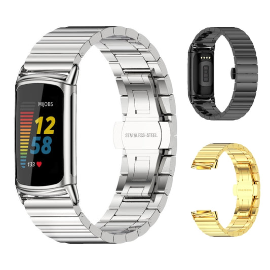 For Fitbit Charge 5 / Charge 6 Mijobs Bamboo Stainless Steel Metal Watch Band(Silver) by MIJOBS