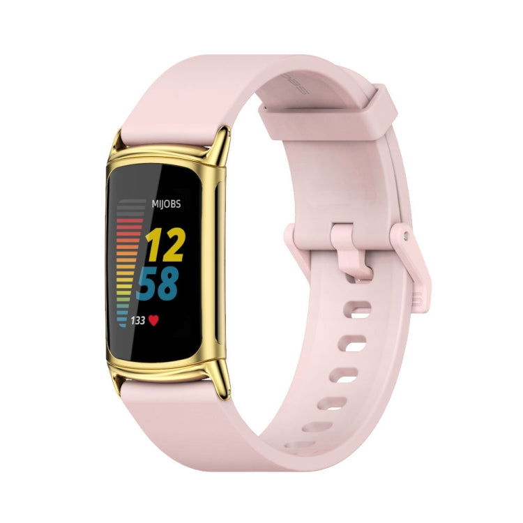 For Fitbit Charge 5 / Charge 6 Mijobs Soft Silicone Watch Band(Pink+Gold) - Watch Bands by MIJOBS | Online Shopping UK | buy2fix