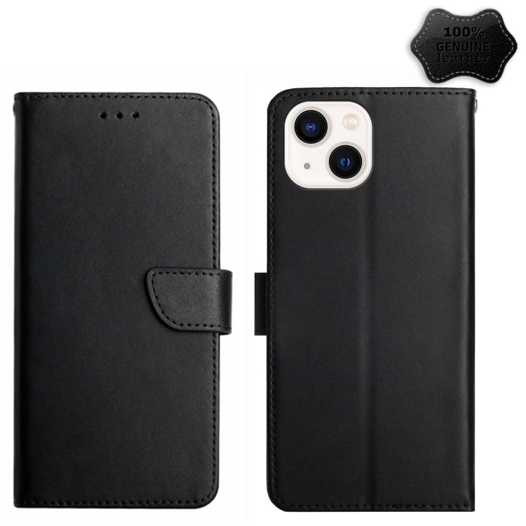 For iPhone 14 Plus Genuine Leather Fingerprint-proof Horizontal Flip Phone Case (Black) - iPhone 14 Plus Cases by buy2fix | Online Shopping UK | buy2fix