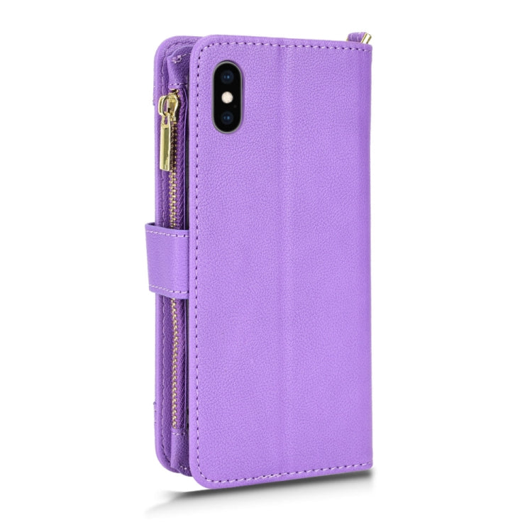 For iPhone X / XS Litchi Texture Zipper Leather Phone Case(Purple) - More iPhone Cases by buy2fix | Online Shopping UK | buy2fix